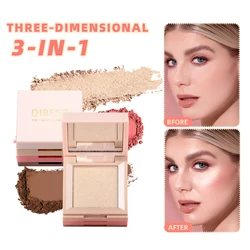 QIBEST 2024 Contouring Highlight Blush 3 IN 1 All-in-one Palette Face Makeup Matte Bronzer Eye Shadow Blusher Cosmetic For Women