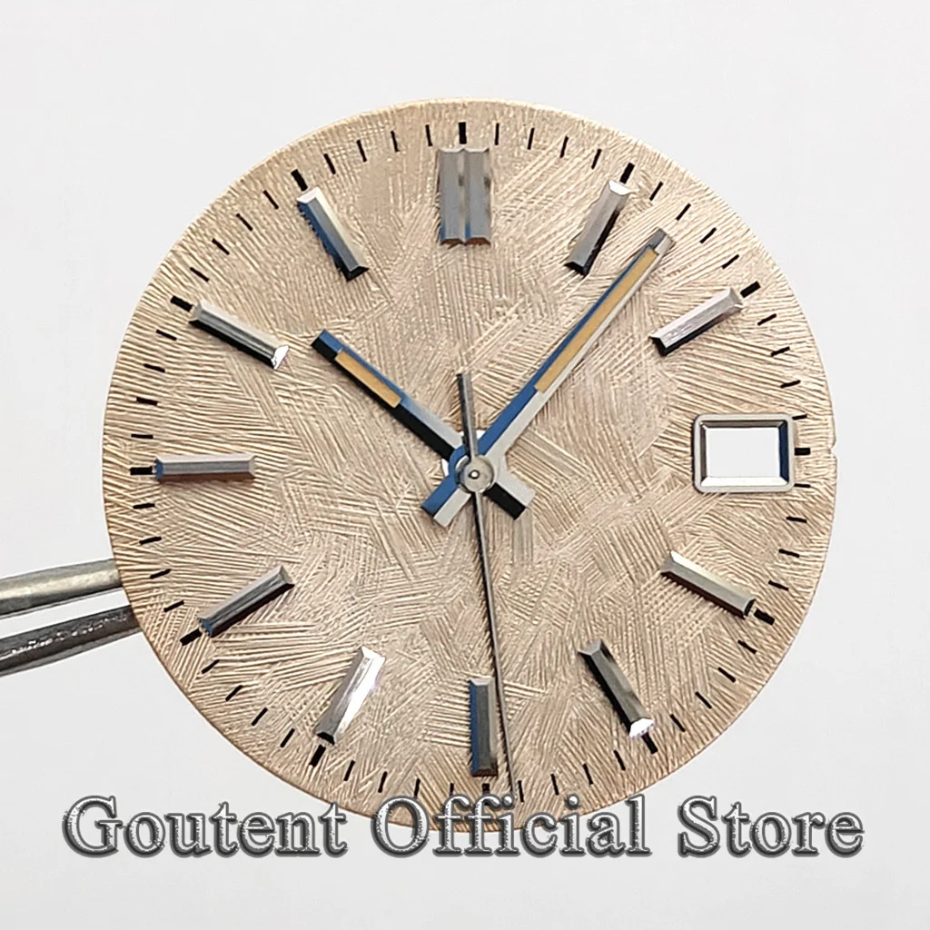 28.5mm Yellow Texture Sterile Watch Dial Date Window Luminous Indices Fit NH34 NH35 Movement Watch Mod Replacement Parts