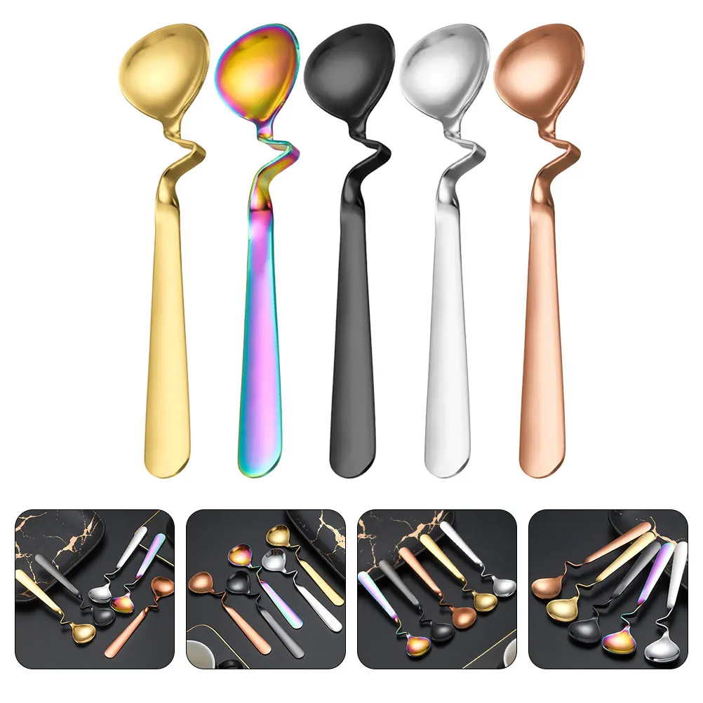 Cuillères en acier inoxydable, 5 pièces, Surface lisse, café, thé, confiture, miel, cuillère à mélanger pour maison, café, hôtel, cuillères en acier inoxydable