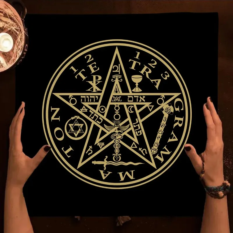 Hebrew Tarot Tablecloth Altar Cloth Five Pointed Star Crystal Divine Cloth Mystical Runes Tarot Pad Oracle Pad Witchy Home Decor
