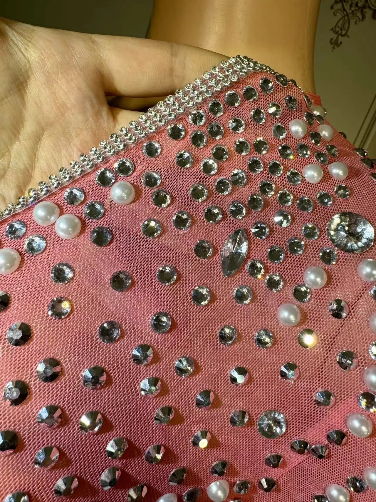Multi-color Rhinestone Chain Slit Mini Dress Women Evening Party Birthday Prom Sexy Fashion Short Outfit Singer Dance Stage Wear