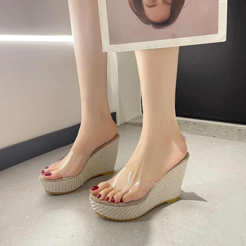 New Summer Slippers PVC Transparent Open Toe Platform Wedge Slippers Sandals Women Fashion High Heels Women's Shoes Women Shoes