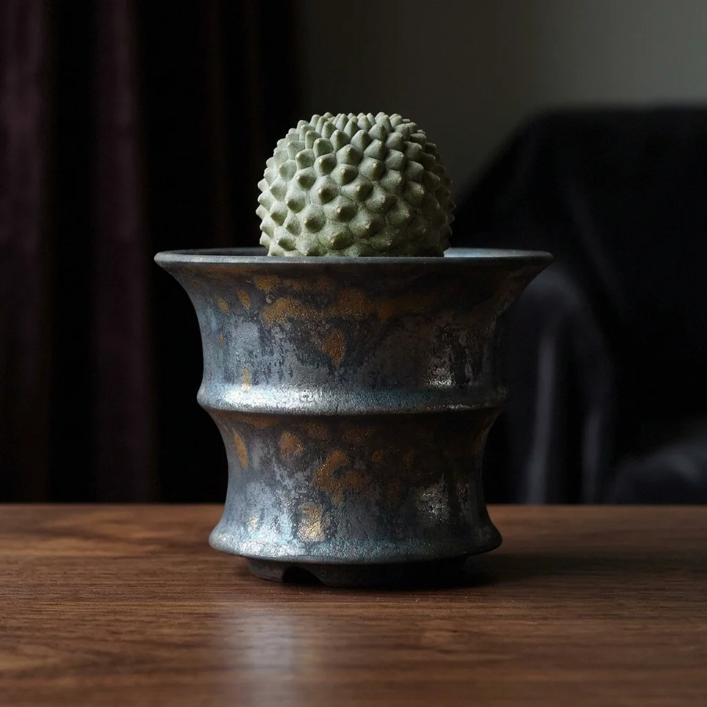 Small Plain Handmade Ceramic Pot W3.94  H3.15Inch, Caudex Planter Suitable For Agave, Cactus, Succulents