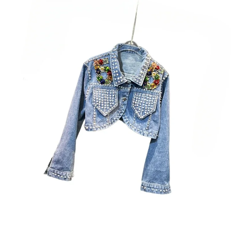 Fashion Brand Heavy Industry Rivets Long-Sleeved Denim Jacket Women\'s 2023 Spring and Autumn New Fashion Short Denim Coat Female