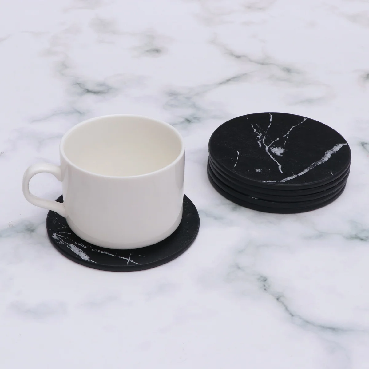 

Pu Coasters Thick Non-Slip Cup Pads For Tables Heat Resistant Drink Markers Home Cafe Restaurant Use Black