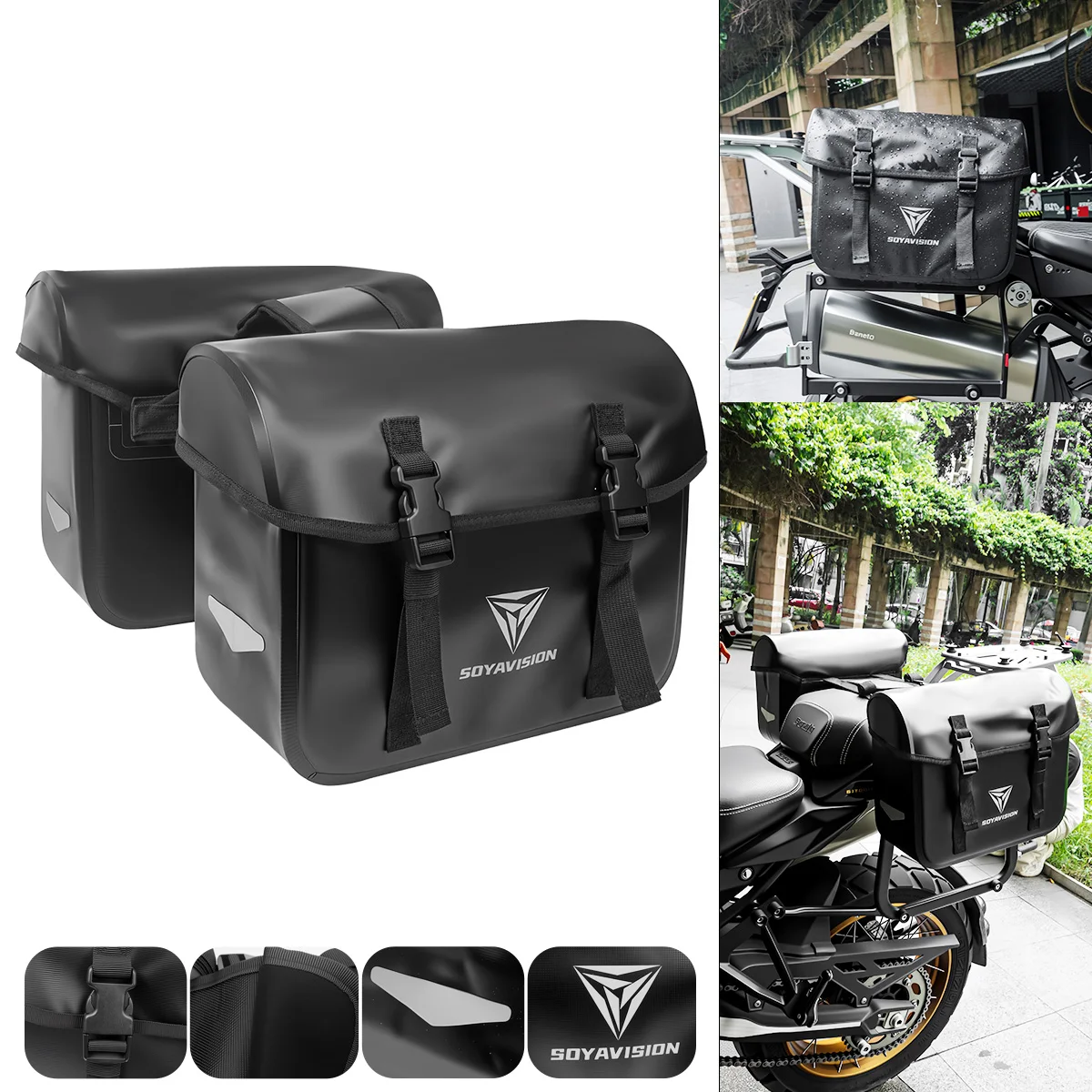 Motorcycle Side Bag 12L Rainproof Motor Saddle Bag With Inner Support Board Tail Rack Storage Luggage Bike Cycling Pannier Bags