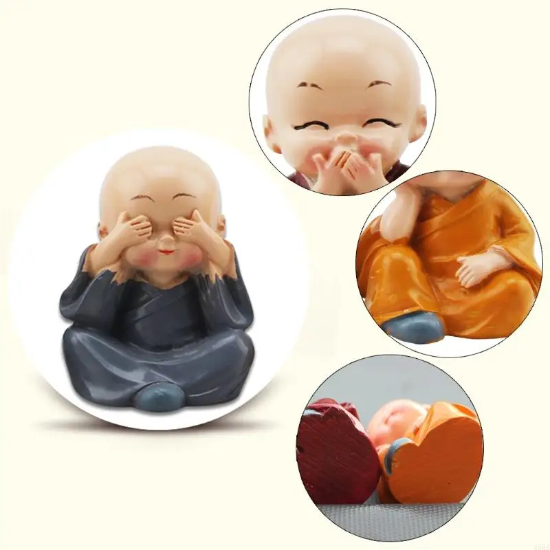 45BE 4 แพ็ค Little Monk Figurines Kung Fu Monk Sculpture สำหรับการตกแต่งแดชบอร์ดรถยนต์