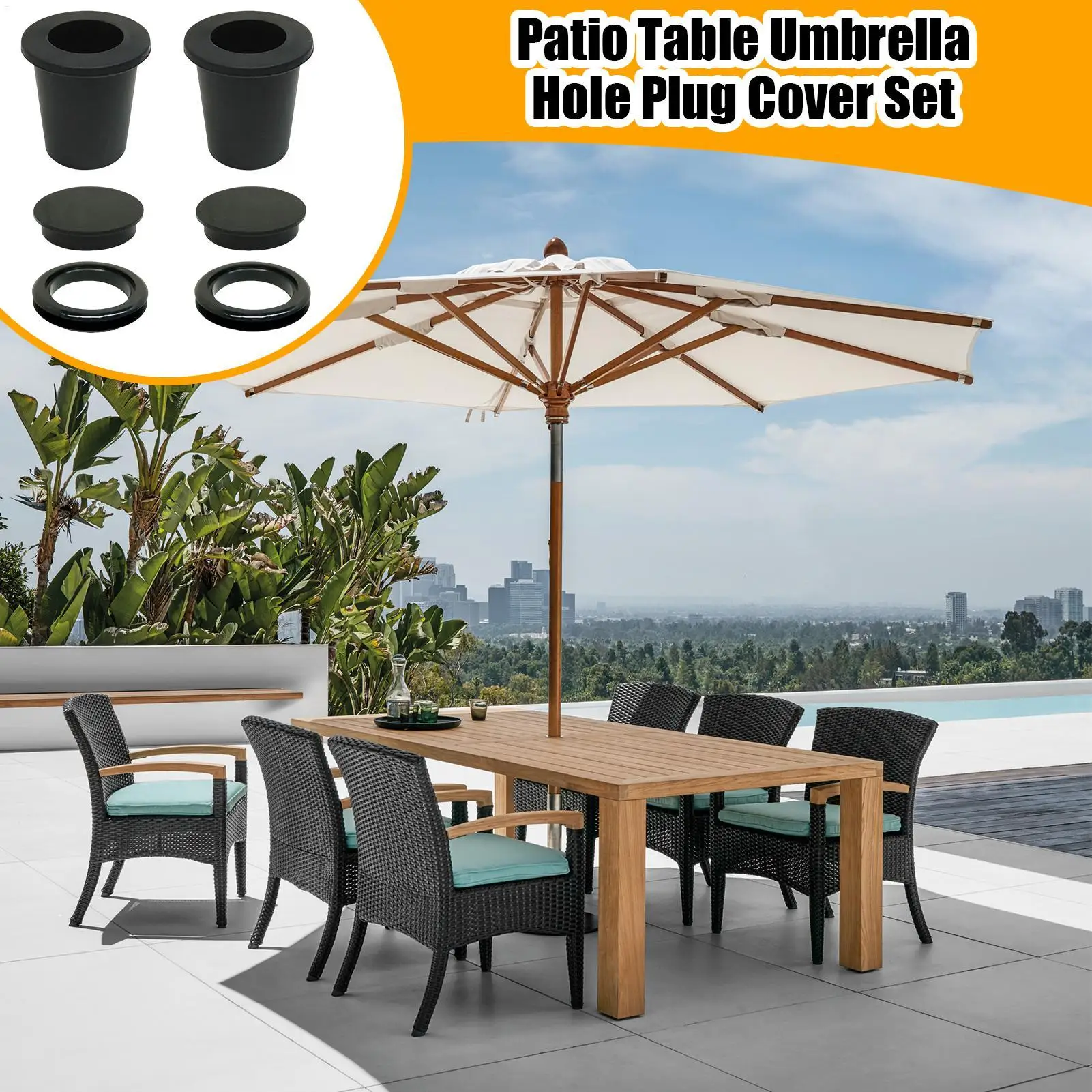 Patio Table Umbrella Hole Ring 6 Pieces Umbrella Hole Cover Fits 2-2.5in Desk Hole Replacement Parts For Parasols Beach Coffee