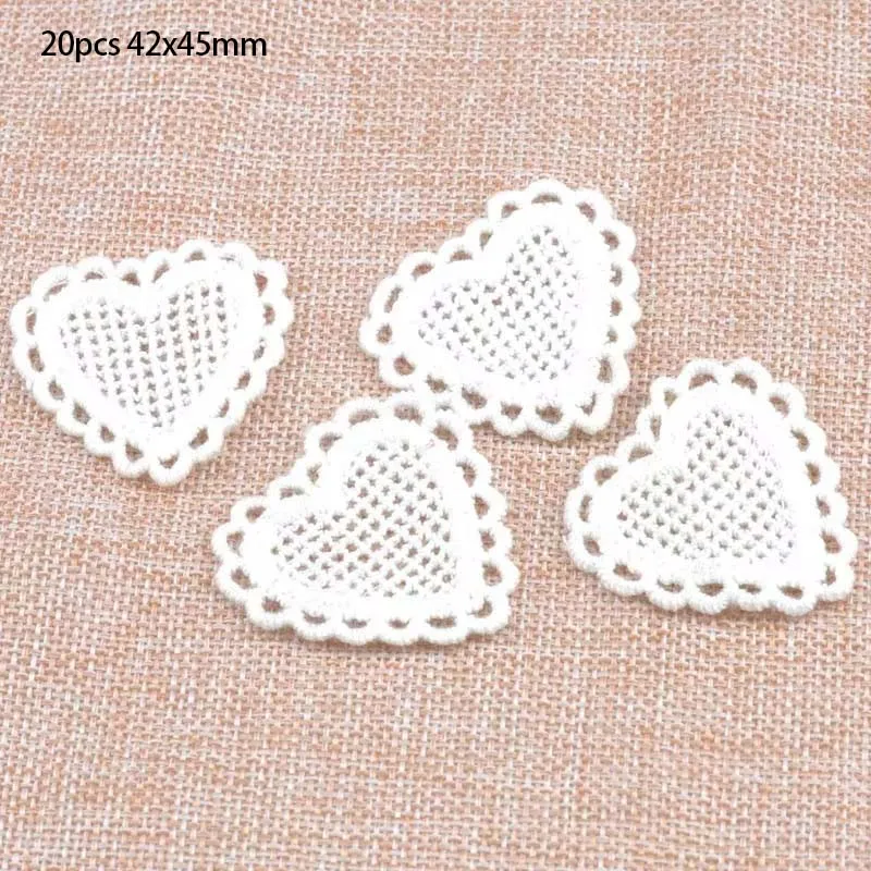20pcs/lot Cotton Heart Lace Applique Trim For Garment Accessories Decoration Sew On Guipure Lace Fabric CP1555
