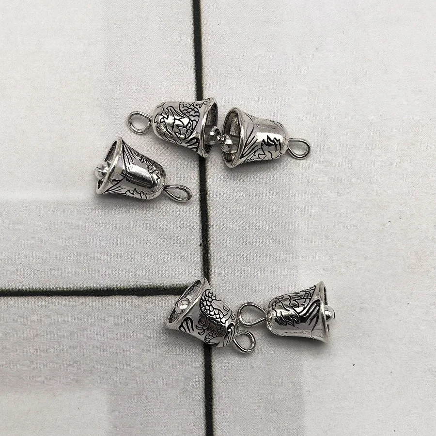 10PCS Cute Alloy Bell Charms Silver Color Dragon Design Pendant For Necklace Bracelet Jewelry DIY Accessory No Sound 13*9mm