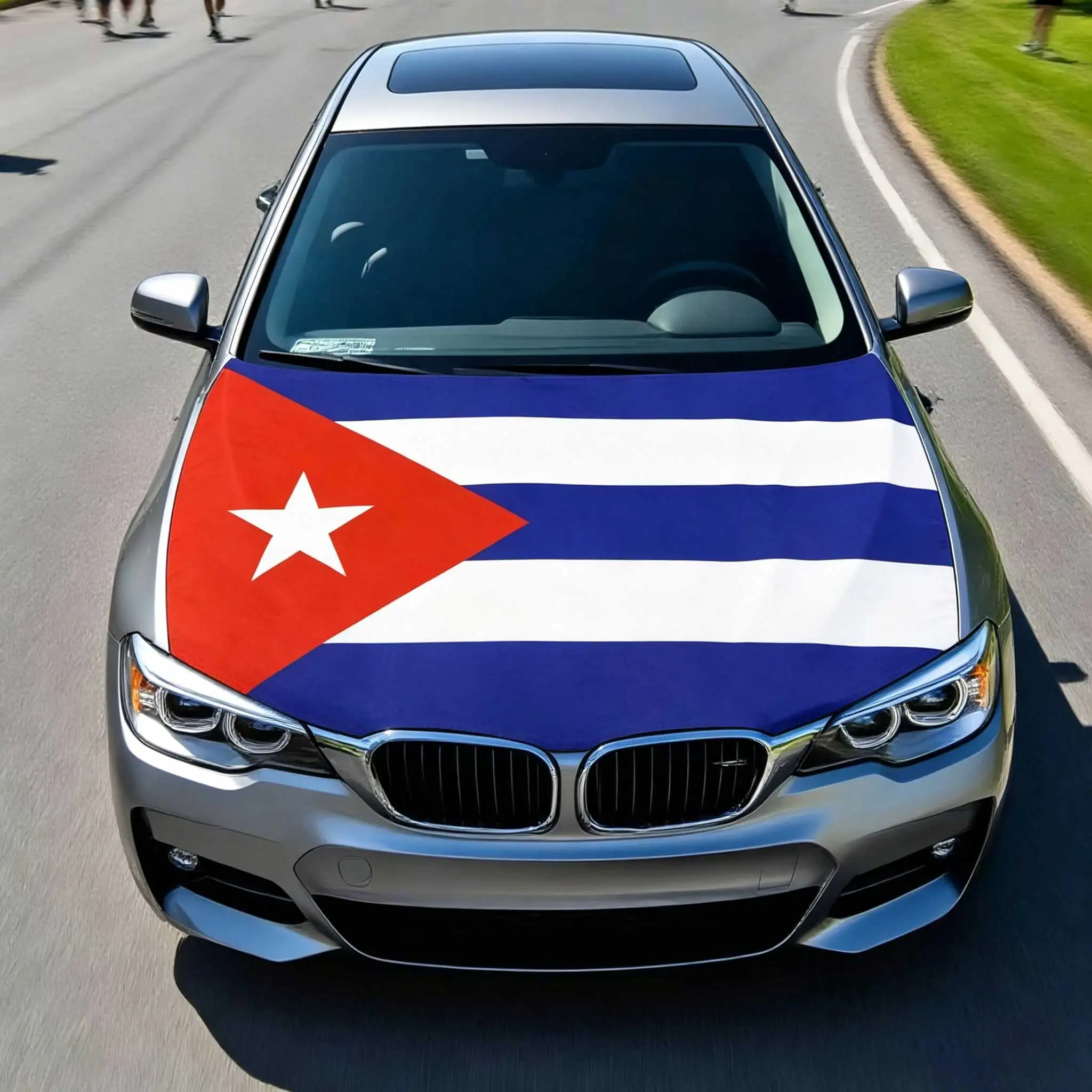 3.8x5.3fts National Cuba Flag Banner Car Hood Cover Flag Elastic Fabrics Engine Cover For Decoration