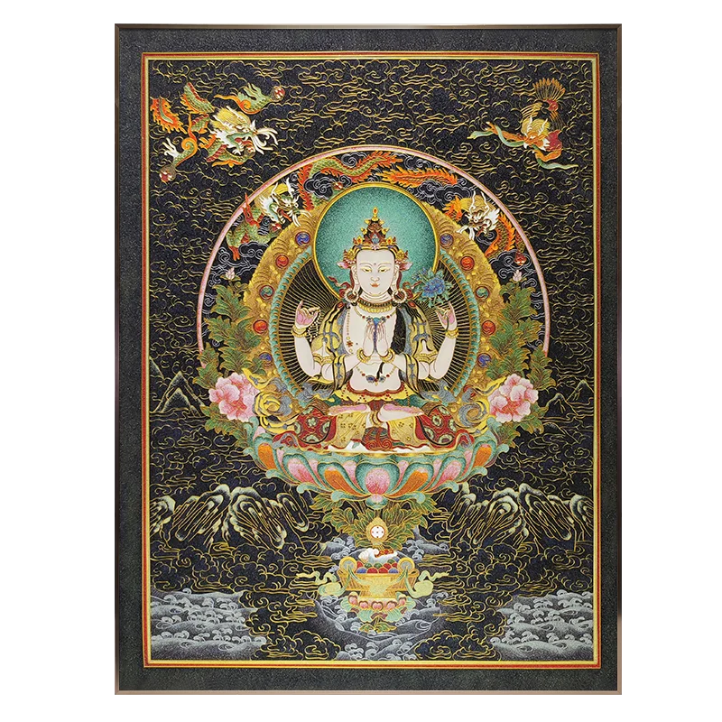 

Hanging paintings Entrance murals Four arms Guanyin Buddhist hall Lobby decorative paintings