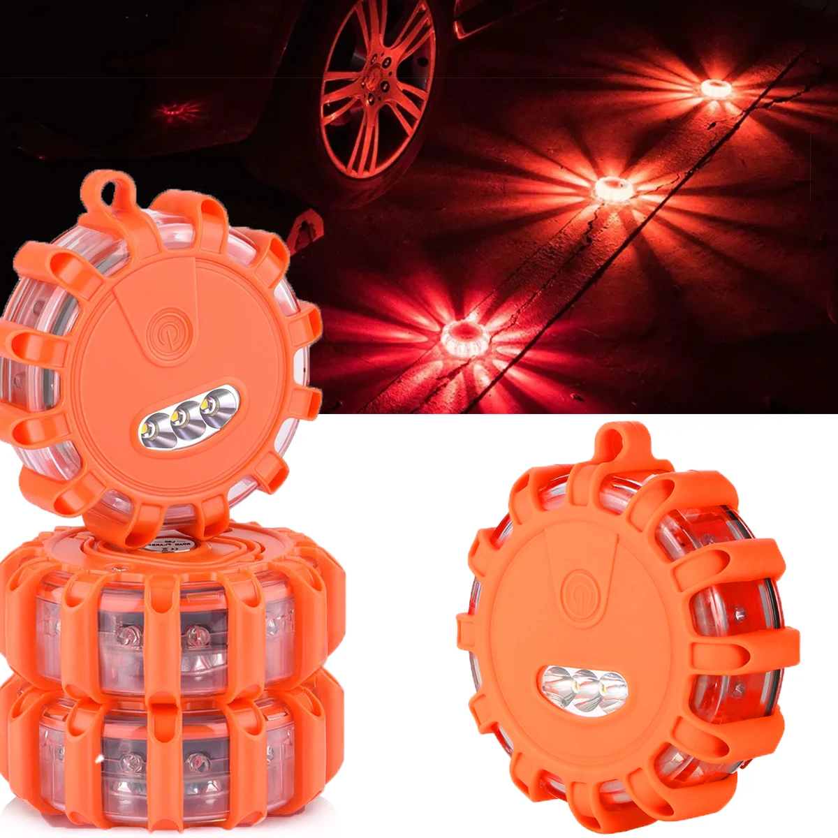 LED Road Flares Emergency Lights Roadside Warning Flashlight Car Safety Flare, Warning Flashing Beacon with Magnet and Hook