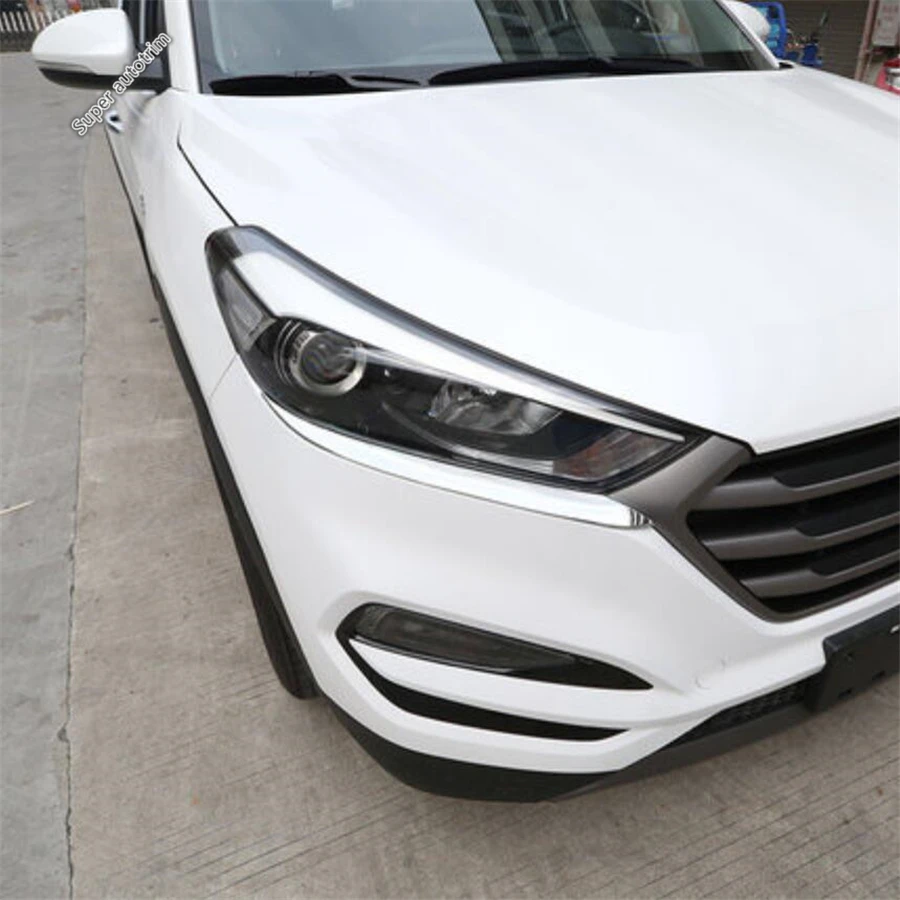 Front Head Lights Lamp Eyelid Eyebrows Strip Molding Decoration Cover Trim For Hyundai Tucson 2016 - 2018 ABS Chrome Accessories