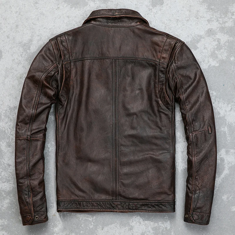 Cowhide Top Layer Jacket Vintage Distressed Luxury Made of Genuine Leather Jackets High Quality Lapel Classic Jacket