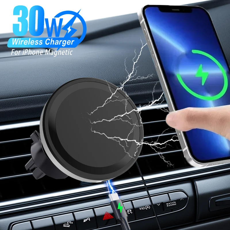 

Магнитное автомобильное беспроводное зарядное устройство 15 Вт, крепление для вентиляционного отверстия, автомобильный держатель для телефона, подставка для iPhone 17, 16, 15, 14 13 Pro Max, док-станция для быстрой зарядки автомобиля