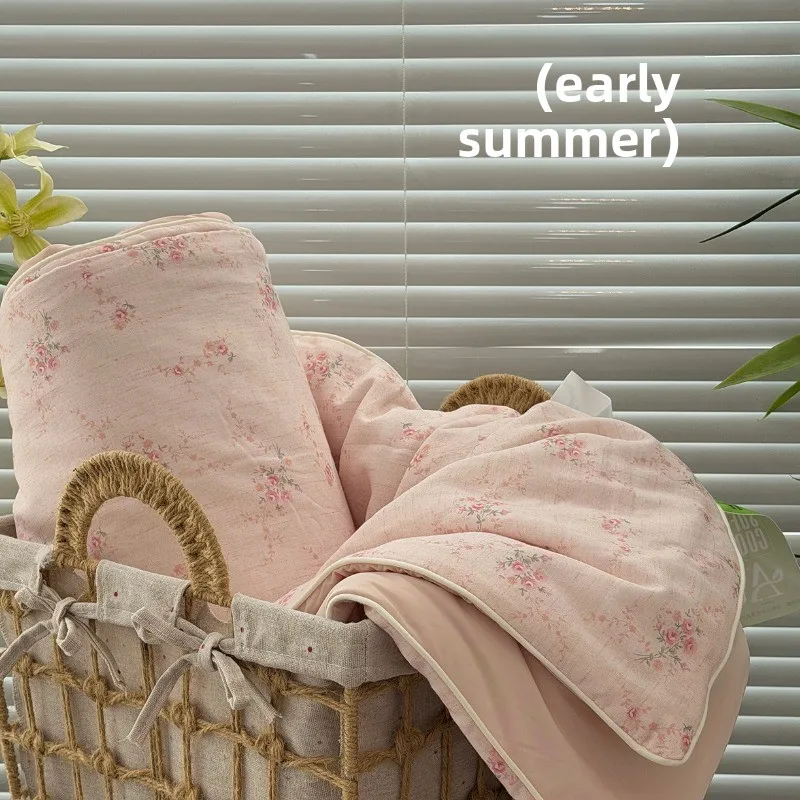 Printed cotton double-layer yarn brocade ammonia cool feeling summer quilt household summer single piece air conditioner quilt