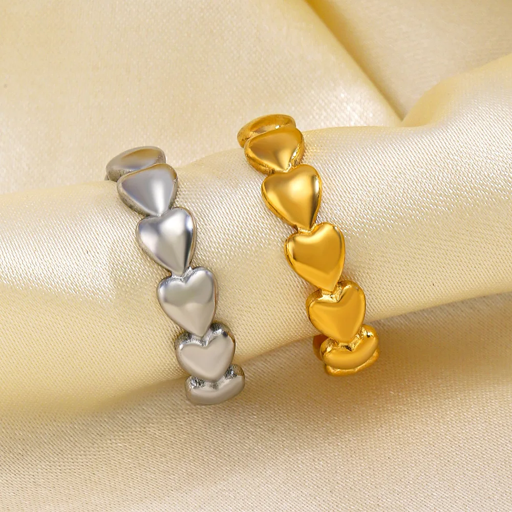 Stainless Steel Sweet Love Heart Open Ring For Women Minimalist Adjustable Ring Fashion Jewelry Wedding Party Gift Wholesale