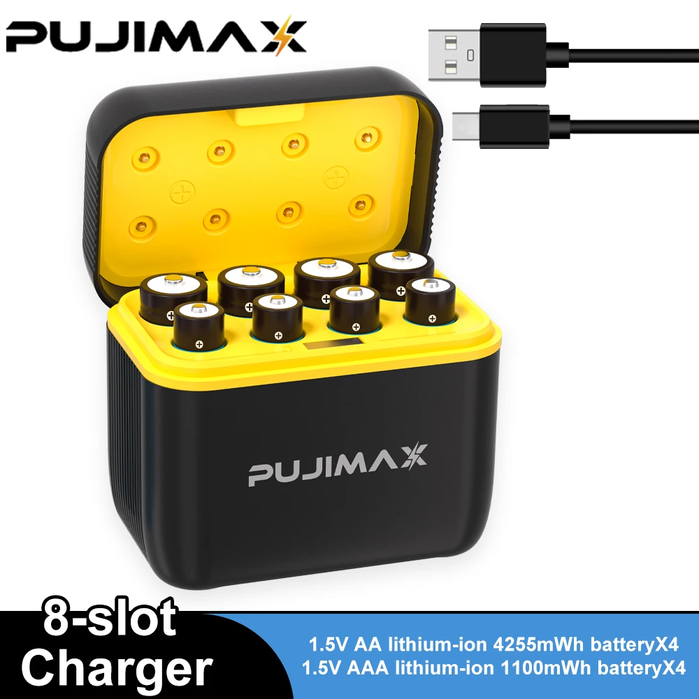 PUJIMAX Rechargeable Lithium Battery Charger 1.5V AA 4255mWh AAA 1100mWh Batteries High Capacity Battery for Mouse Remote Control