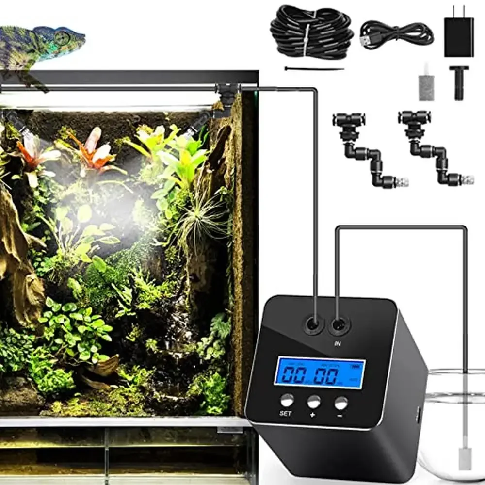 Reptile Humidifier Mister Misting System 360°Spray Nozzles Adjustable Fogger Terrariums Chameleons Lizards Turtles Frogs Snakes