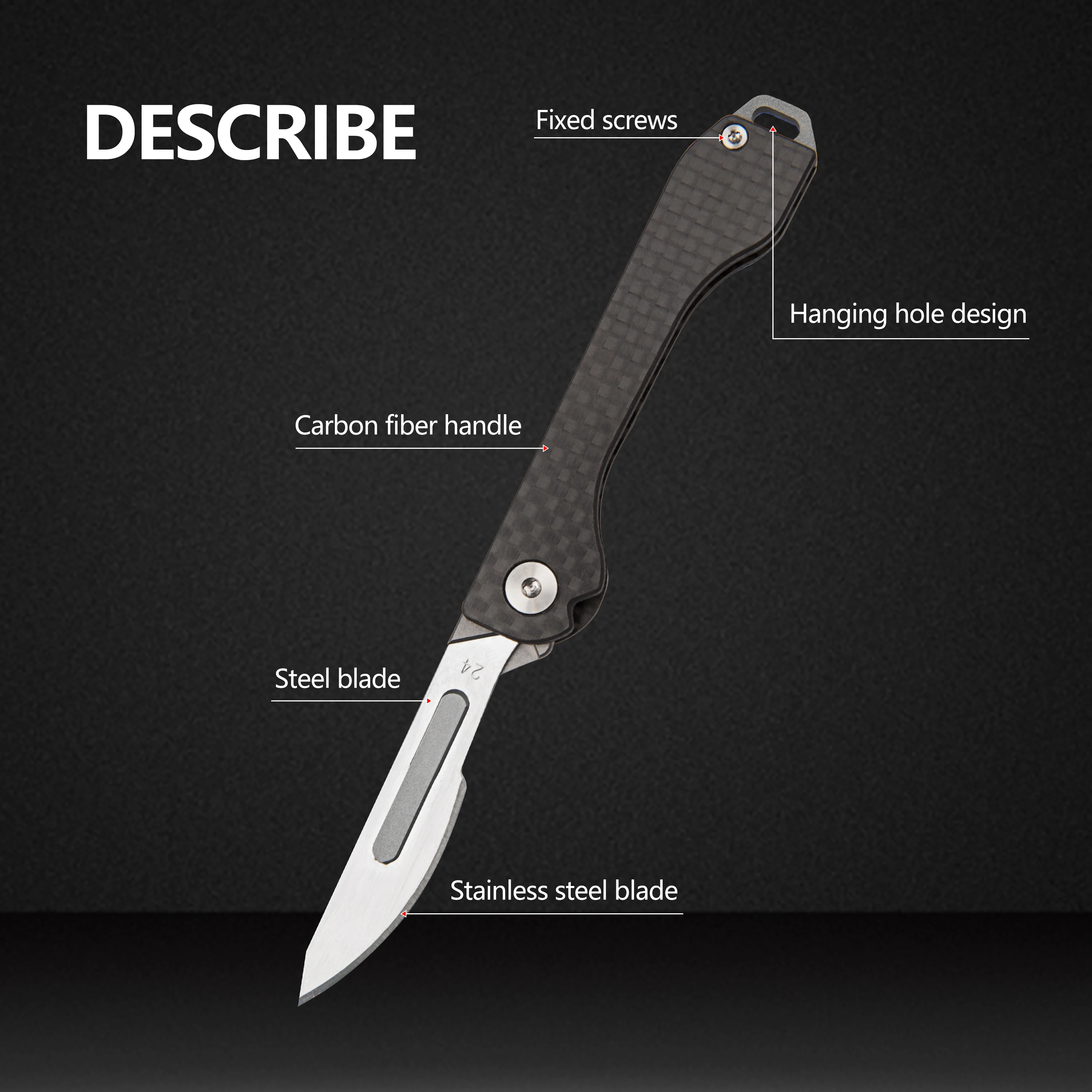 Carbon Fiber Unboxing Knife Portable Cutting Rope Carving Knife Mini Outdoor Multifunctional Folding Surgical Knife