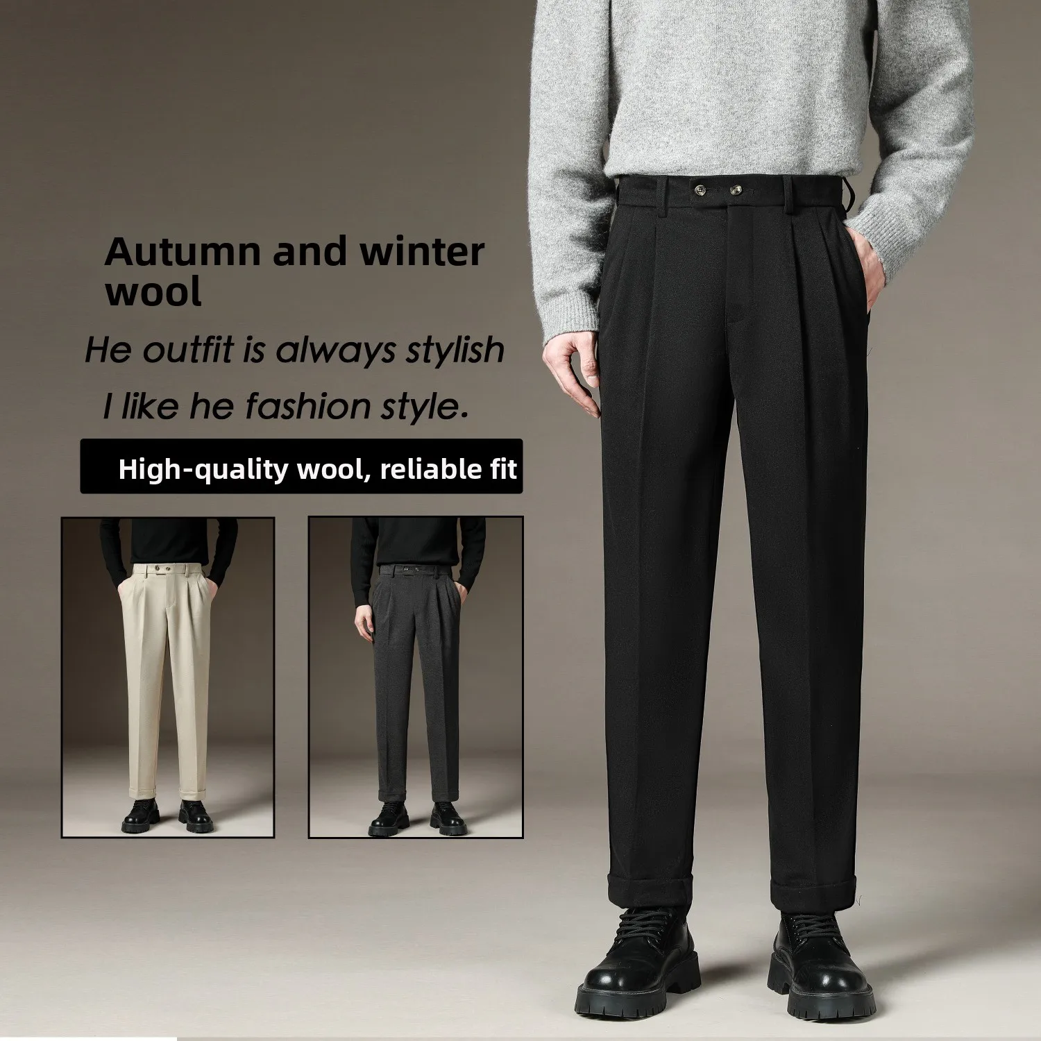 

Busin Casual Men's Straight Leg Woolen Pants Autumn Winter Drapey Trousers Faionable Urban Sle Long Pants