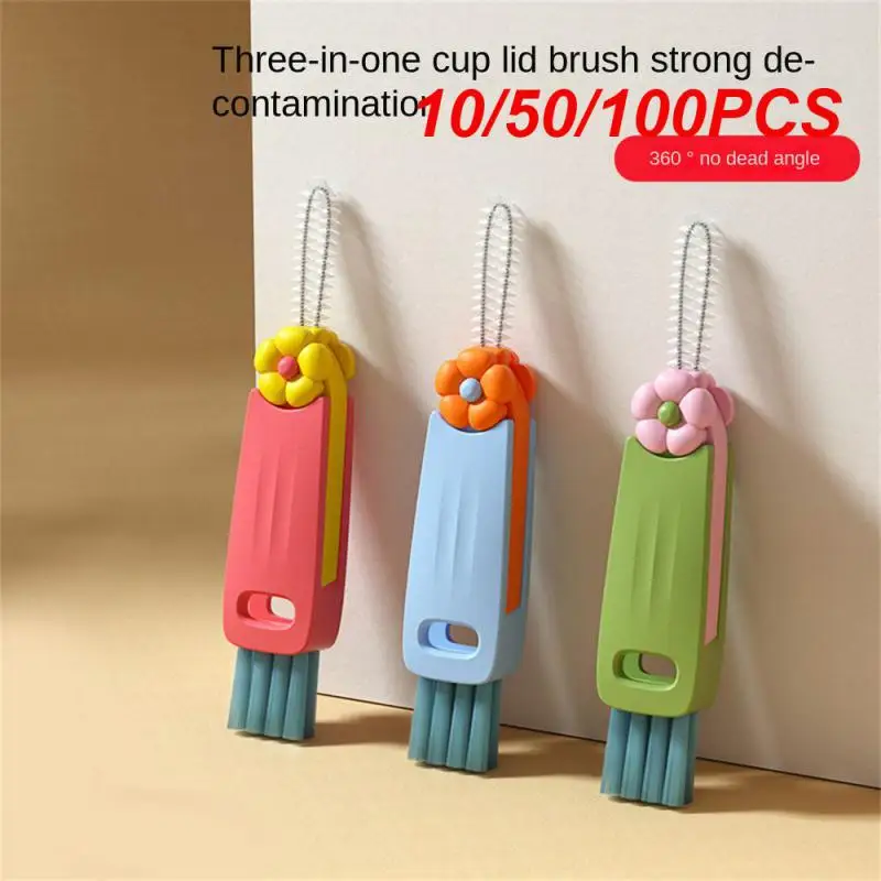 10/50/100PCS Petal Three-in-one Cup Lid Brush Bottle Mouth Cup Brush Creative Cleaning Brush Tool All-around Mini