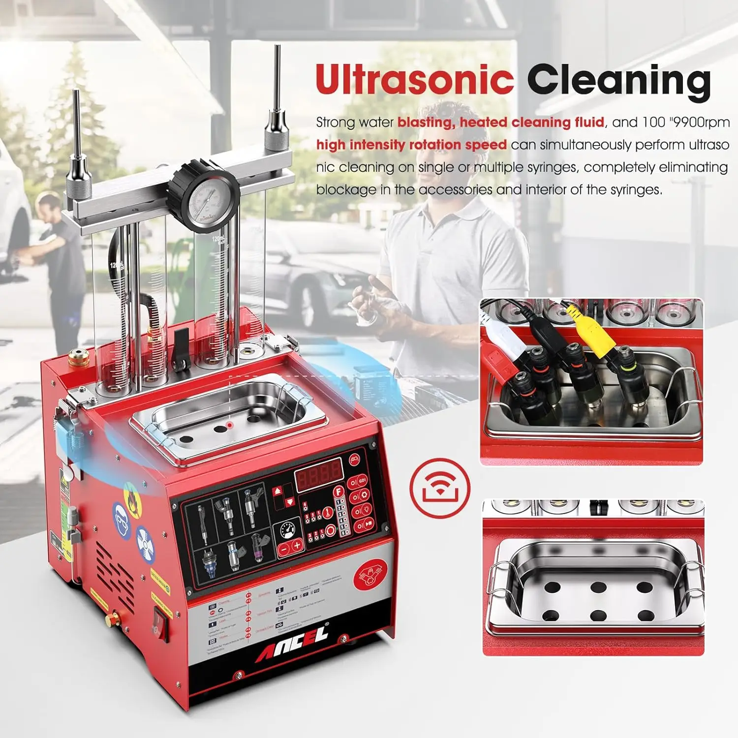 Ancel AJ400 GDI Stock Cleaner Tester Wave 4 Cylinders Ultrasonic Fuel Cleaning Machine for Cars