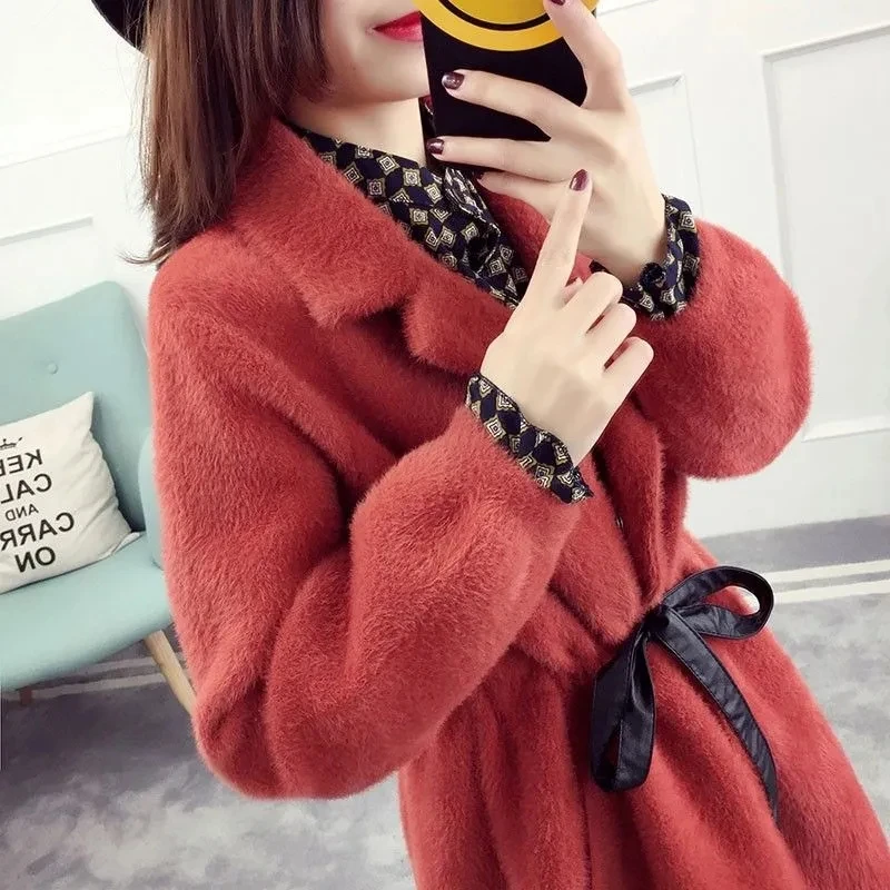 

Imitation Mink Plus Velvet Jacket Knitted Cardigan Sweaters Womens 2022 Autumn New Large Size Long Warm Waist Overcoat Women