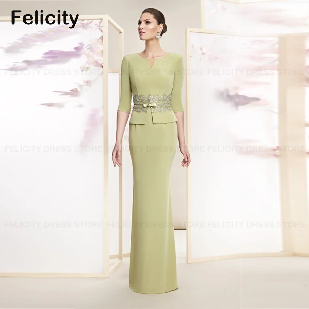 Elegant Mother of the Bride Dresses 2023 Sheath Floor-Length Appliques Bow Long Formal Wedding Guest Dresses فستان حفلات الزفاف