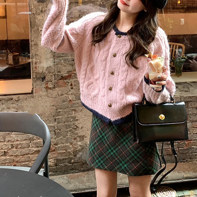 Cardigan women sweater 2026 new fashion round neck button twisted print retro soft knitted top for women's sweater clothing