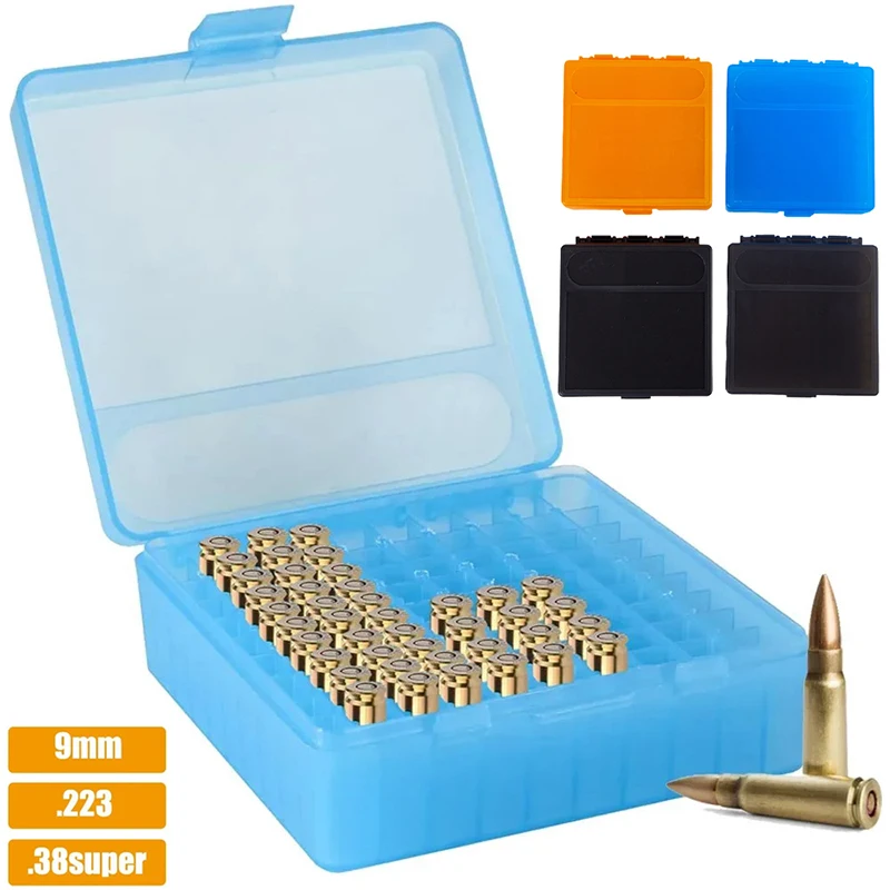 50/100 Rounds Tactical Ammo Box Bullet Shell Holder Box Rifle Cartridge Storage Case Ammo Can for 9mm .223 5.56x39 .38super