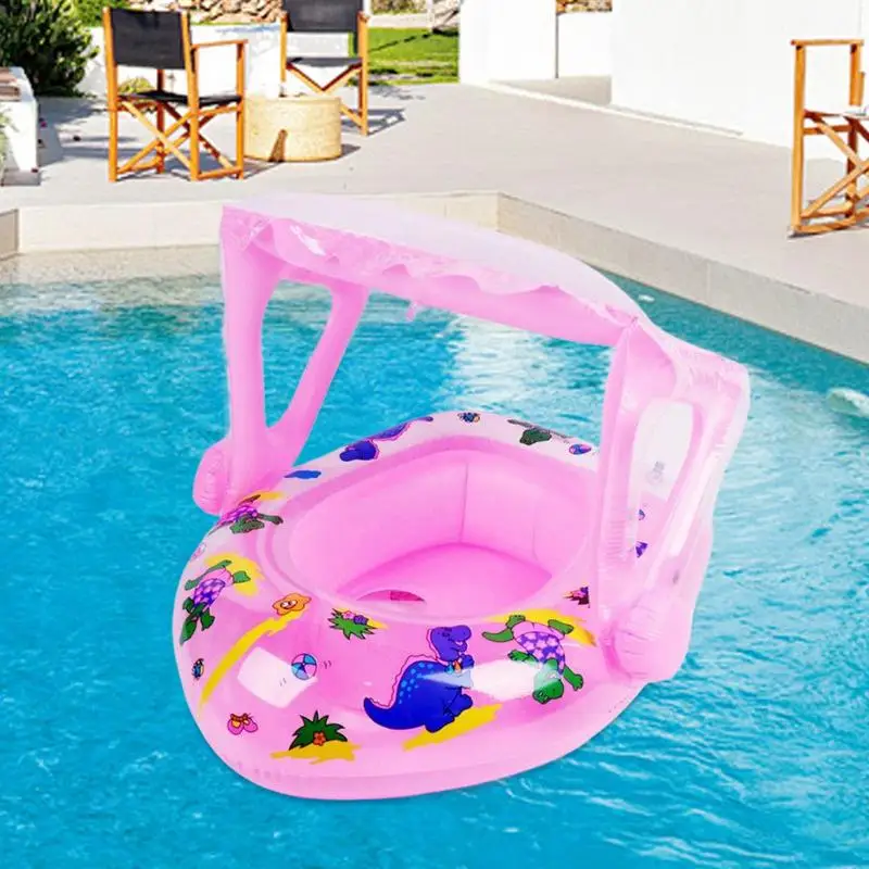 Galleggianti per piscina per bambini Galleggianti per piscina per bambini a tema dinosauro Barca da nuoto gonfiabile per età 1-5 Giocattolo d'acqua con parasole per ragazzi