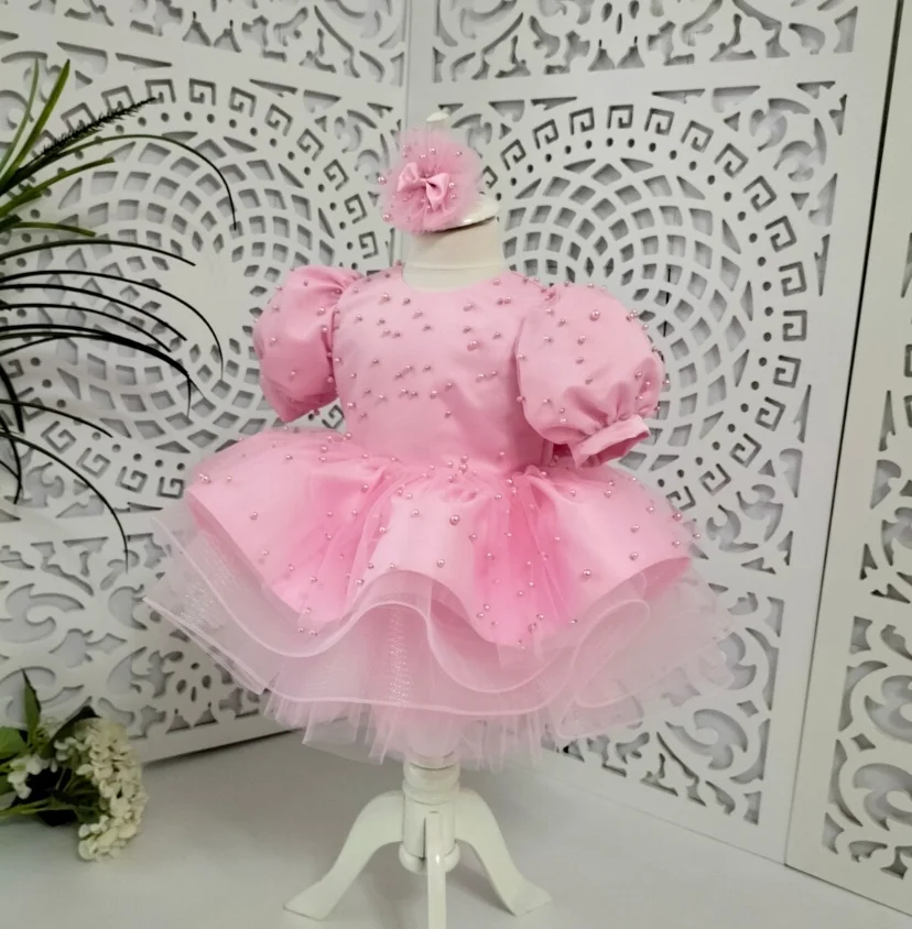 Dusty Pink Baby Girl Dress First Birthday Prom Party Dress Infant Baptism Dress Photo Shoot Princess with Headbow