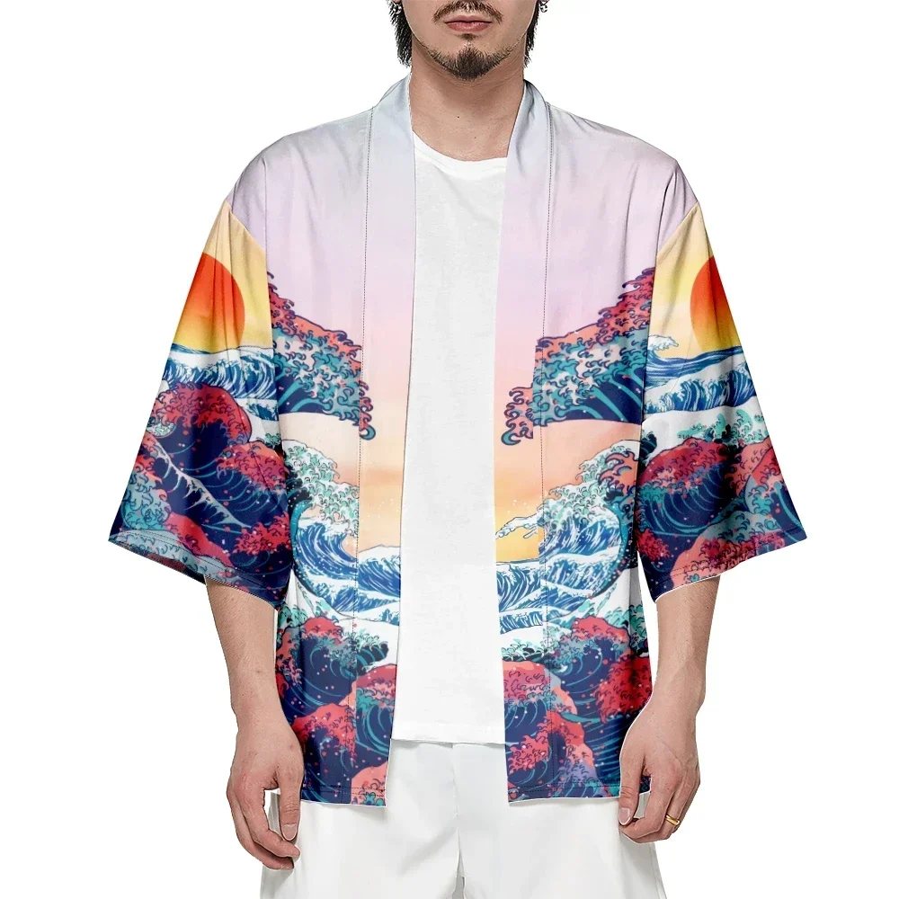 قميص كيمونو مطبوع على الطراز الياباني العتيق ملابس هاوري التقليدية للنساء والرجال ملابس الشارع سترة يوكاتا التأثيرية