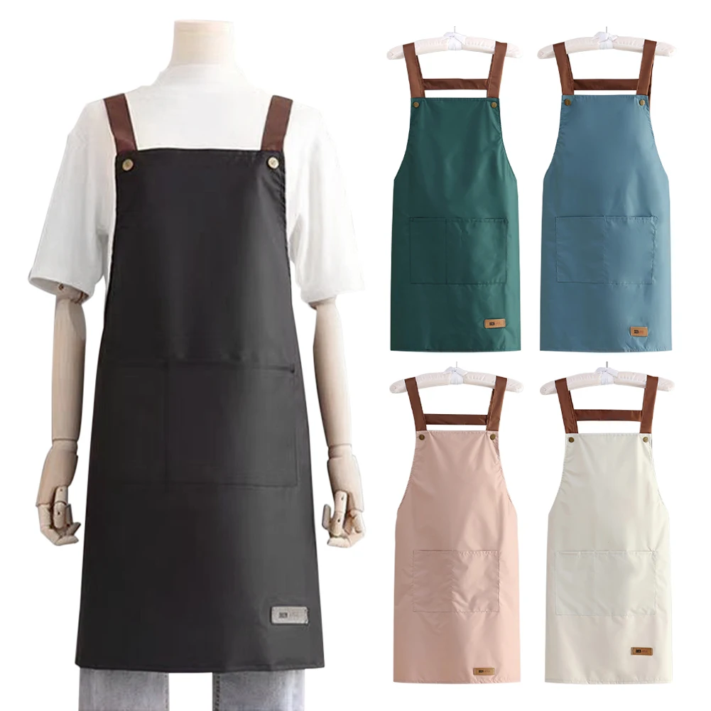 

Kitchen Apron for Men Women Waterproof Oil-proof with Front Pockets Adjjustable Bib Chef Apron for Home Restaurant Tea Shop Cafe