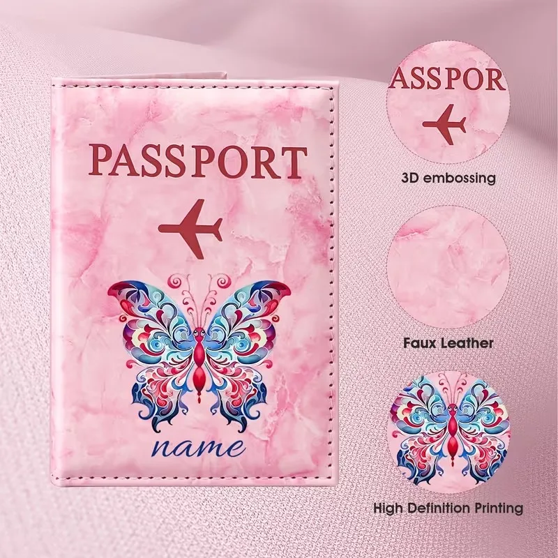 Personalized Name Passport Holder with Custom Text & Name Plate - PU Suitable for Travel, for English Names & Text, Wedding Gift