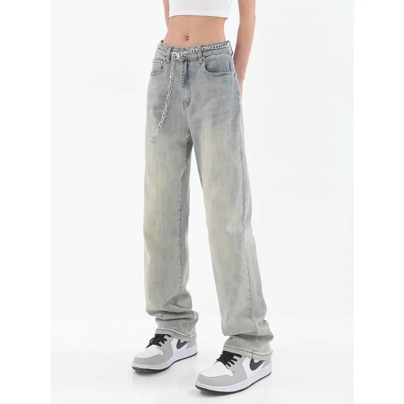 

Узкая версия High Street Jeans для женщин, тонкие весенне-осенние свободные прямые брюки с высокой талией, модные универсальные брюки