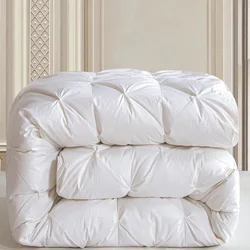 Luxury Pinch Pleat Goose Down Comforter, Ultra Fluffy Hotel Style Duvet, Breathable Warm Quilt for All Seasons Bed Use