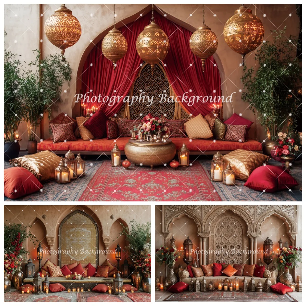 Palatial Religious Interior Backdrop Ornate Sofa Persian Rug Scene Luxe Living Room Backgrounds for Portrait Film Productions