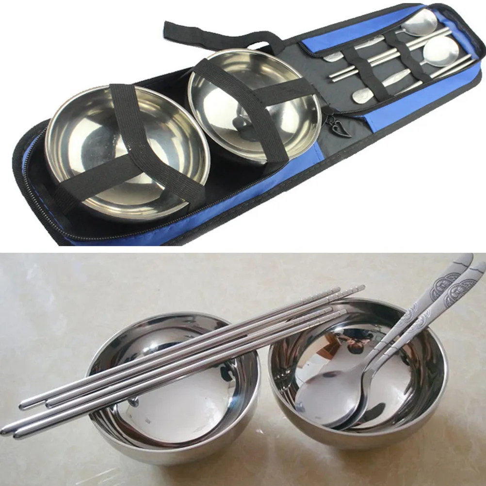 

Набор столовых приборов из нержавеющей стали из 7 предметов, портативный, для пикника на природе, путешествий, кемпинга, безопасный для пищевых продуктов, легко моется, с сумкой для хранения