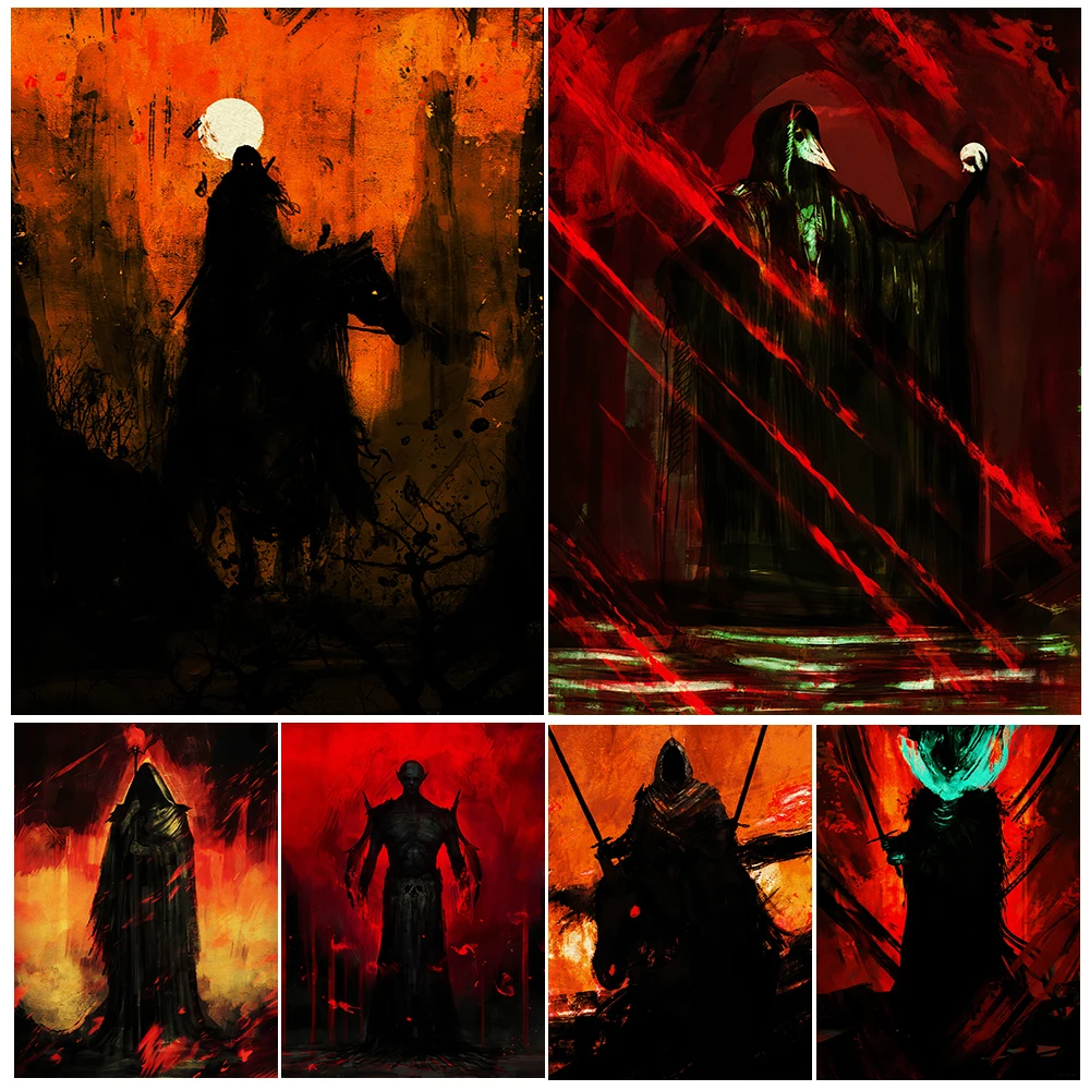 

Sorcerer,Vampire Lord,Witch Doctor Vintage Wall Art Canvas Painting Abstract Red Magic Wizard Art Poster Print Home Decoration