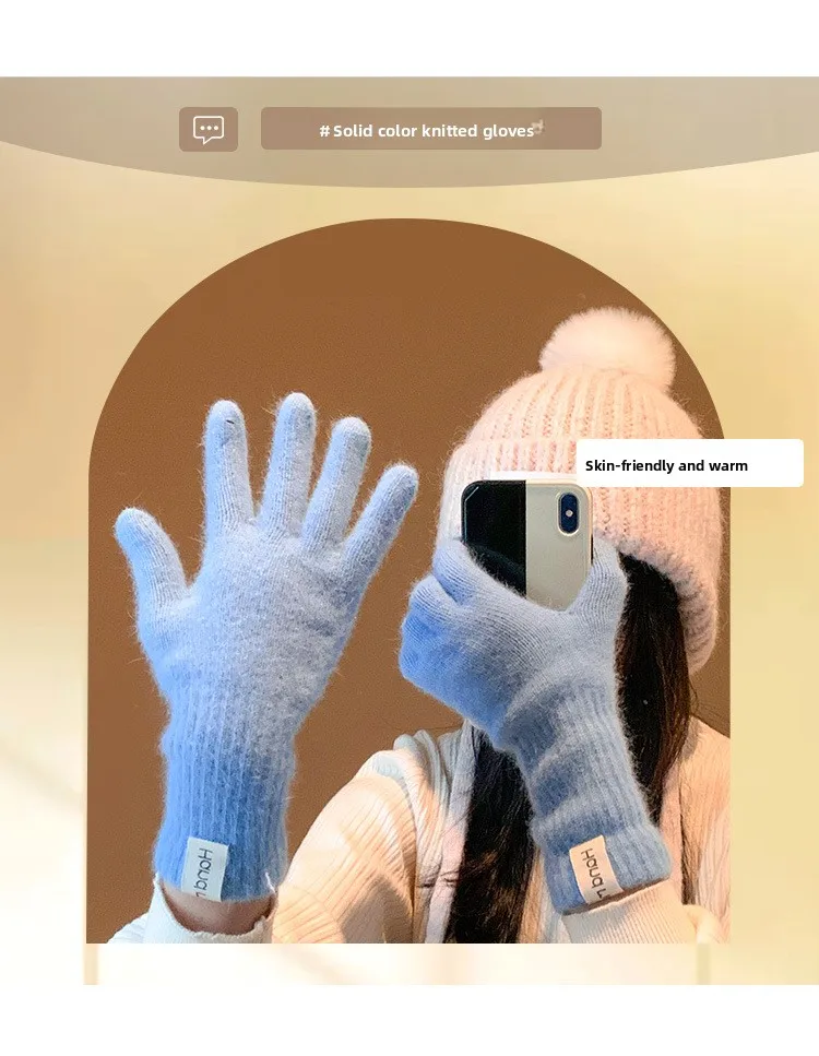 Women Wool Cashmere Gloves Cable Knit Touchscreen Finger Hole Winter Autumn Warm Wrist Length Classic Gloves Female Mitten