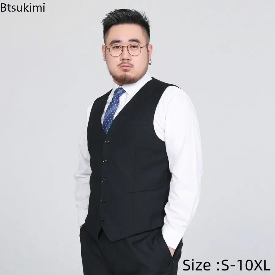 Colete formal masculino sem mangas com decote em v, colete masculino de um só peito cavalheiro, coletes plus size, 10XL, moda