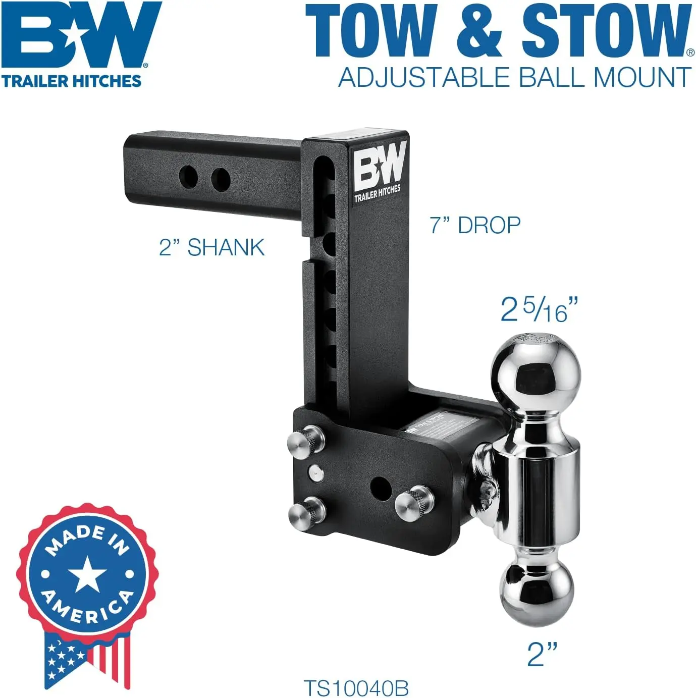 Trailer Towing, Steel, Chrome-Free, Adjustable 7-Inch Drop, Dual Ball, 10,000 GTW