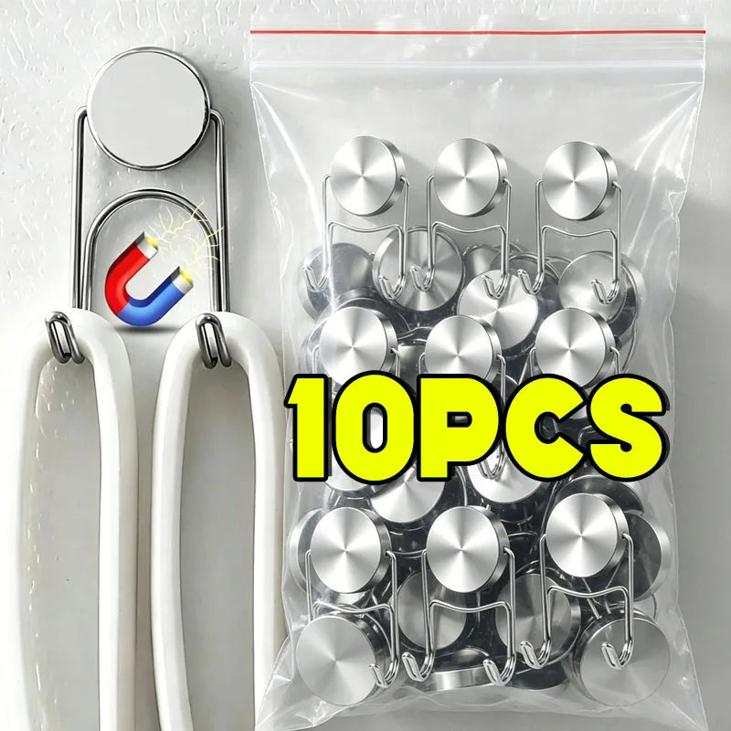 Silver Black Magnetic Hooks Cruis Heavy Duty Magnetic Hangers Extra Strong Magnets with Double Hook for Hanging Resistant Base