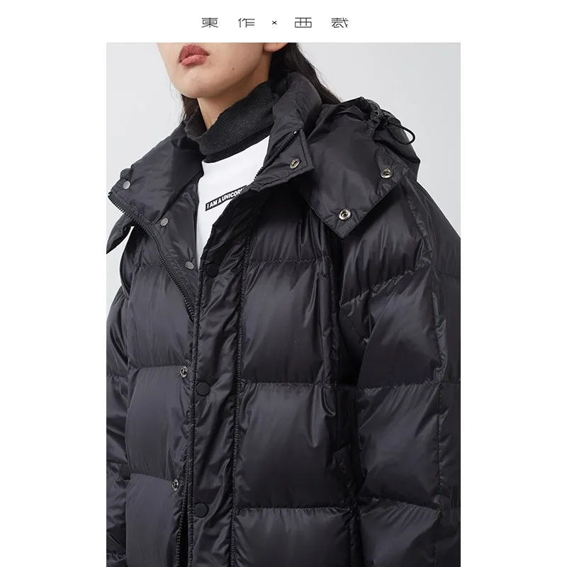 Por favor, usá-lo quando a temperatura é abaixo -20 graus ~ 2025 outono/inverno nova jaqueta de penas de pato ~ jaqueta de comprimento médio em forma de casulo para mulheres, casaco engrossado e emagrecedor