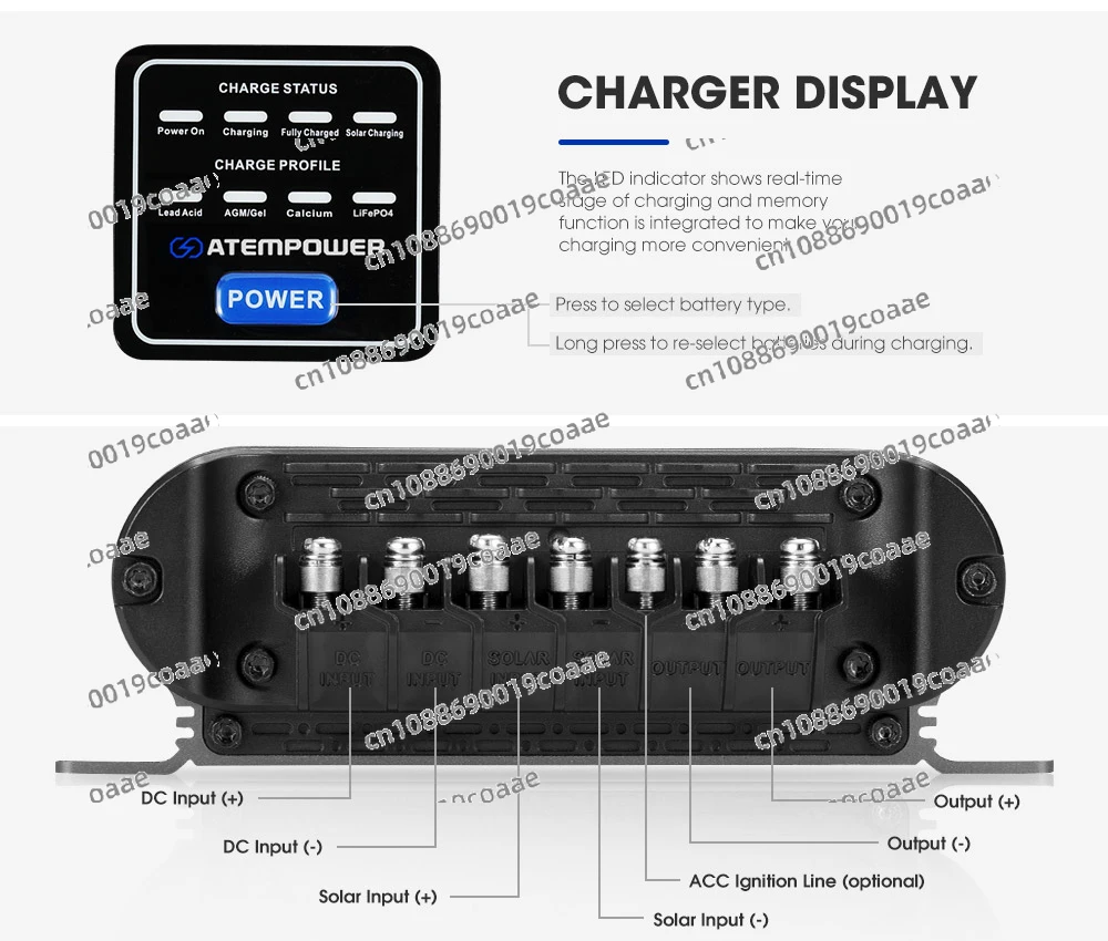 ATEM POWER 25A 12V RV veículo off-road bateria de backup do proprietário DCDC carregamento duplo