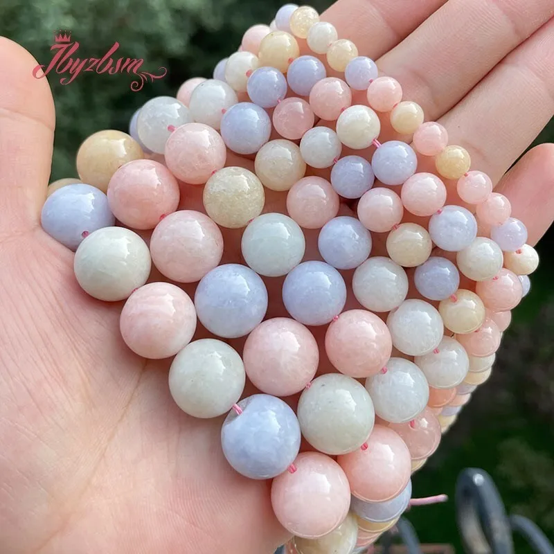 6/8/10/12mm Round Beryl Morgan Jades Smooth Loose Stone Spacer Beads for DIY Accessories Necklace Bracelet Jewelry Making 15\