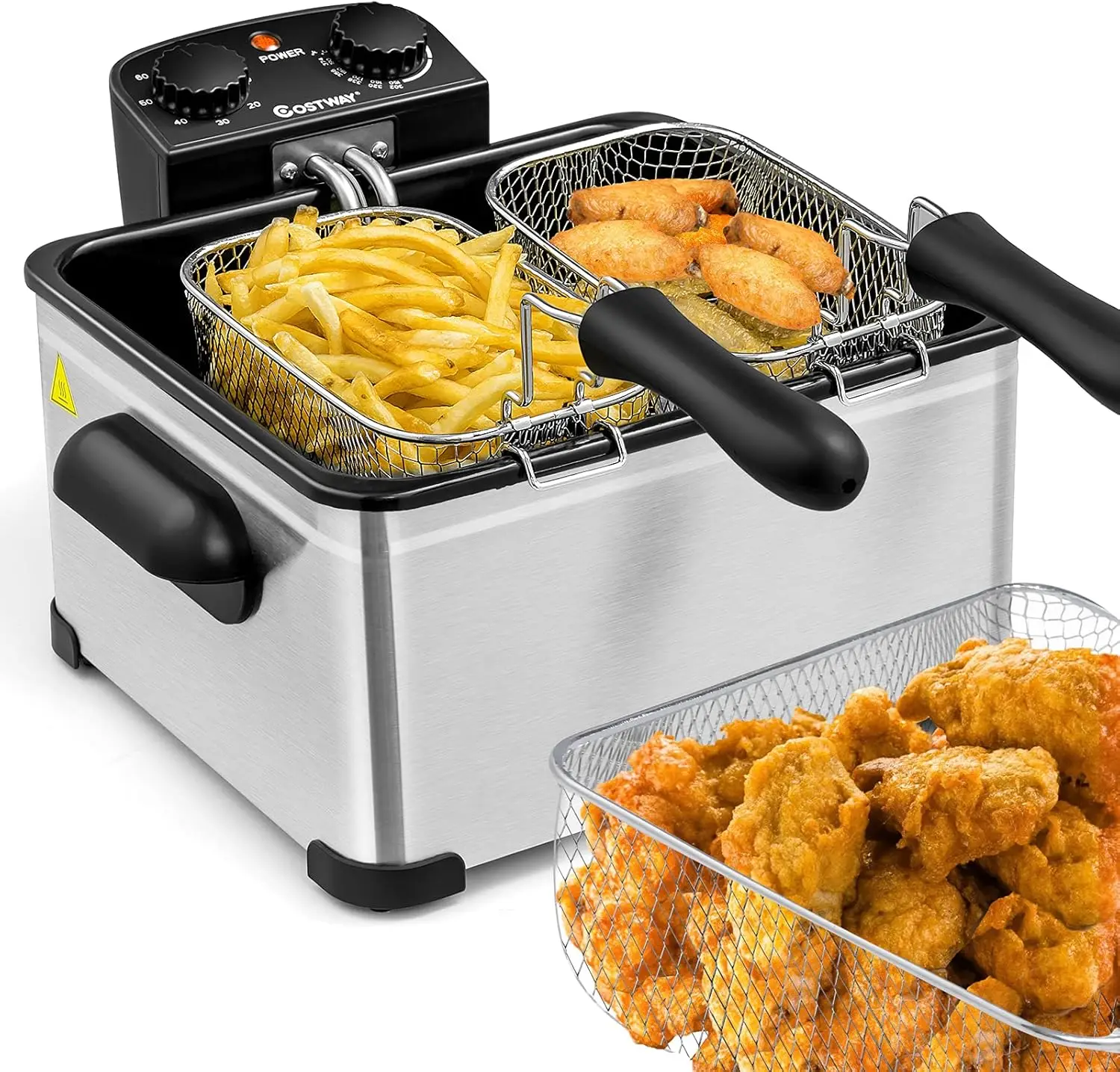 Deep Fryer with Basket, 5.3Qt Stainless Steel Electric Oil Fryer w/Adjustable Temperature, Timer, Lid with View Window